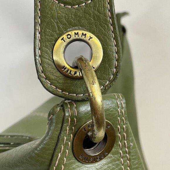 Vintage Leather Shoulder Handbag Earthy Forest Moss Green Olive Medium Hilfiger - Picture 4 of 16